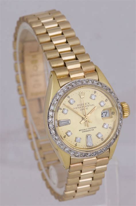 ladies gold rolex bracelet watch|ladies gold Rolex diamond bezel.